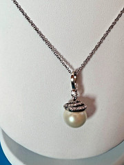 Carolee Necklace Silver Tone Chain Drop Faux Pearl With Rhinestones Signed