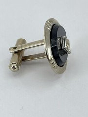 vintage cufflinks and tie clip set oval rhinestone in a diamond shaped setting