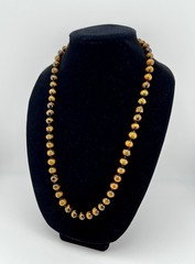 VTG Estate Tiger’s Eye Hand-Knotted Necklace Gemstone Beads Barrel Hook Clasp