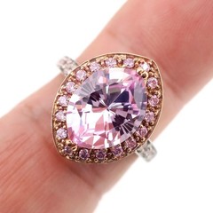 Fabulous 14k Solid Rose and White Gold Natural Kunzite and Diamond Ring Sz 8