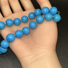 Vintage Marbled Blue Acrylic Bead Necklace – 1950s – 18” – Hand Knotted