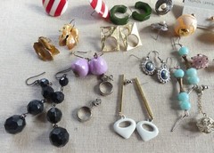 Vintage pierced earrings lot 14 pairs 50s-60s groovy funky mod plastic Monet hip