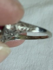 Antique Art Deco 14K ADR White Gold Synthetic Ruby Filigree Marquise Ring Sz 6.5