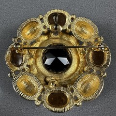 Vintage Brooch Pendant Brown Gold Tone Glass Rhinestone Statement Pin