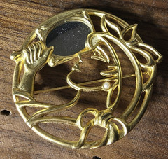 Vtg TONA Gold-Tone Art Deco Woman Looking in Mirror – Brooch