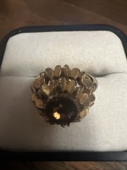 Vtg 1974 Avon SUNFLOWER Gold Tone Ring SunFlower Brown Topaz Wear & Patina 6.75
