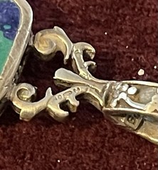 Vintage Israeli 925 Sterling Silver Reversible Eilat Stone & Mop Pendant Chain.