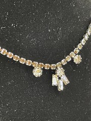 Antique Art Deco Silver Tone Rhinestone Emerald Cut Pendant Drop Necklace