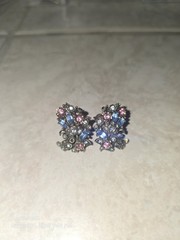Vintage Hollycraft Twist On Earrings With Colorful Rhinestones 1950s