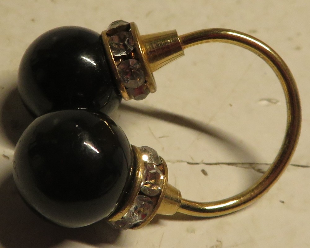Vintage Gold Tone Rhinestone Black Onyx 2 Ball Dangle Charm Pendant Fashion 1.25
