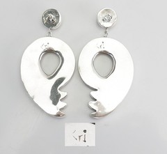 One of a kind long vintage signed handmade sterling silver wing earrings