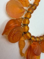 Vintage Necklace Plastic Orange Fish Seashell Beach Nautical 24 inches