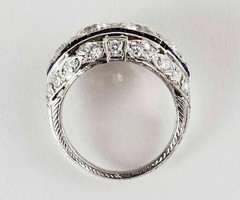 Art Deco Style Lab Created Diamond & Sapphire 14K White Gold FN Engagement Ring