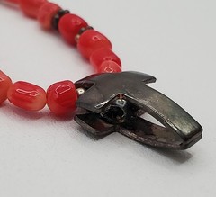 VTG 925 Red Coral Bead 17in Necklace Sterling Silver 15gtw Puffed Open Cross