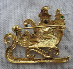 3 CHRISTMAS BROOCHES TREES + SLEIGH with RHINESTONES ~ SIGNED ROMAN & OTHERS
