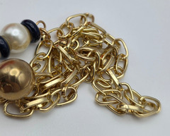 Vintage Gold Tone Faux Pearl Colorful Disc Fringe Necklace Earrings Set 36 In