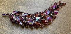 Large Vintage Signed Regency Brooch Purple Stones Leaf Feather Gorgeous!