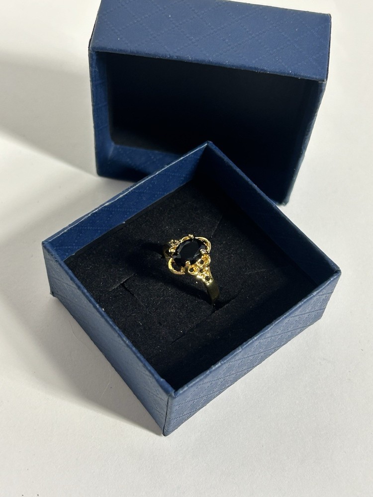 Vintage Black Cubic Zirconia Ring Gold Plated Womens Size 6.5