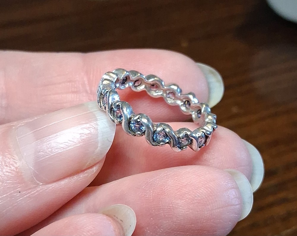 Vintage SETA Sterling Blue CZ/Topaz(?) Eternity Ring 2.9g Size 7 See Pics/Desc