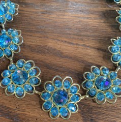Sparkling Aqua Crystal Beaded Wired Flowers Necklace