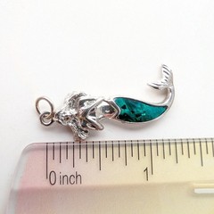 Whimsigoth Silver Tone Mermaid Dyed Shell Inlay Coastal Beach Charm Pendant