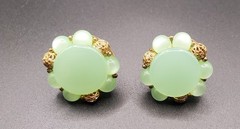 2 Pc Vtg Mint Green: CORO 3 Strand Necklace, LISNER Thermoset Clip Earrings
