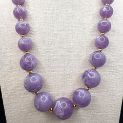 Vintage Joan Rivers Marbled Purple Acrylic Lucite Necklace Beaded Gold Tone 21″