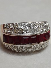 Vintage layered CZ white & red channel set unisex gold tone ring size 7