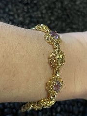 Sterling Silver Gold Vermeil Purple Amethyst Etched Open Work Tennis Bracelet