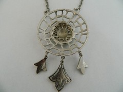 Vintage Lisner Statement Round Dangle Pendant Necklace Open Work Silver Tone