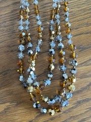 Vintage Crystal Necklace Layered Triple Multi Strand Smoky Gray Gold AB Marvella