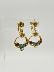 Victorian Revival Gold Tone Dangle Earrings with faux Pearl/Turquoise/Amethyst