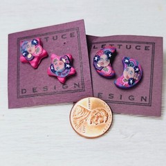 90s Earrings Polymer Clay Moon Star Bright Pink Blue Orig $32 Wear Repurpose
