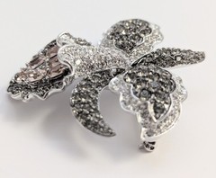 Nolan Miller Signed Orchid Flower Crystal Brooch Pink Clear Smoky Gray In Box