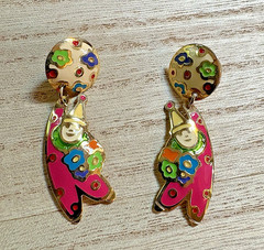 CLOWN BALLOONS FIGURAL PIERCED POST EARRINGS VINTAGE ENAMEL DROP STYLE