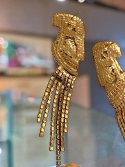 Vintage Rhinestone Parrot Macaw Gold Dangle Earrings Tropical Bird Statement
