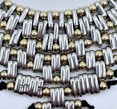 Vintage Silver & Gold Tone Beaded Bib Statement Necklace Gothic Black