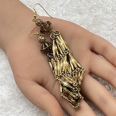 Vintage Tassel Earrings Gold Tone Filigree Beaded Top Shoulder Duster 4″ READ