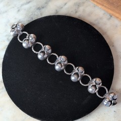 Taxco 980 Silver Mexico Bracelet Link Double Ball Old Pawn Jewelry Los Cocos 36g