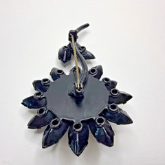 VTG MidCentury Black Rhinestone Flower Brooch Pin Open Back Japanned Daisy AS-IS