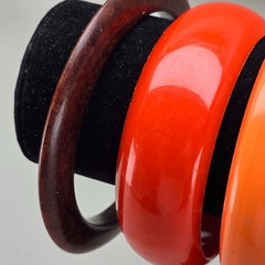 Vintage Bangle Bracelet Lot Plastic Lucite Acrylic Carved Floral Orange Blue Gre