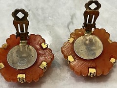 Vintage Chunky Round Butterscotch Acrylic/Resin Statement Clip-on Earrings 1.50″