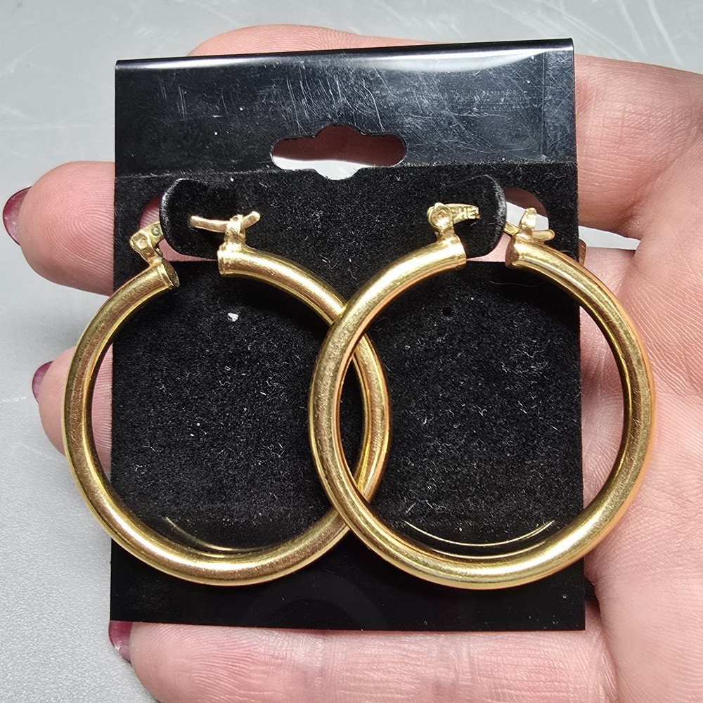 VINTAGE GHEL “GOLD” LARGE HOOP EARRINGS FOR PIERCED EARS 1.25″
