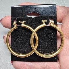 VINTAGE GHEL “GOLD” LARGE HOOP EARRINGS FOR PIERCED EARS 1.25″