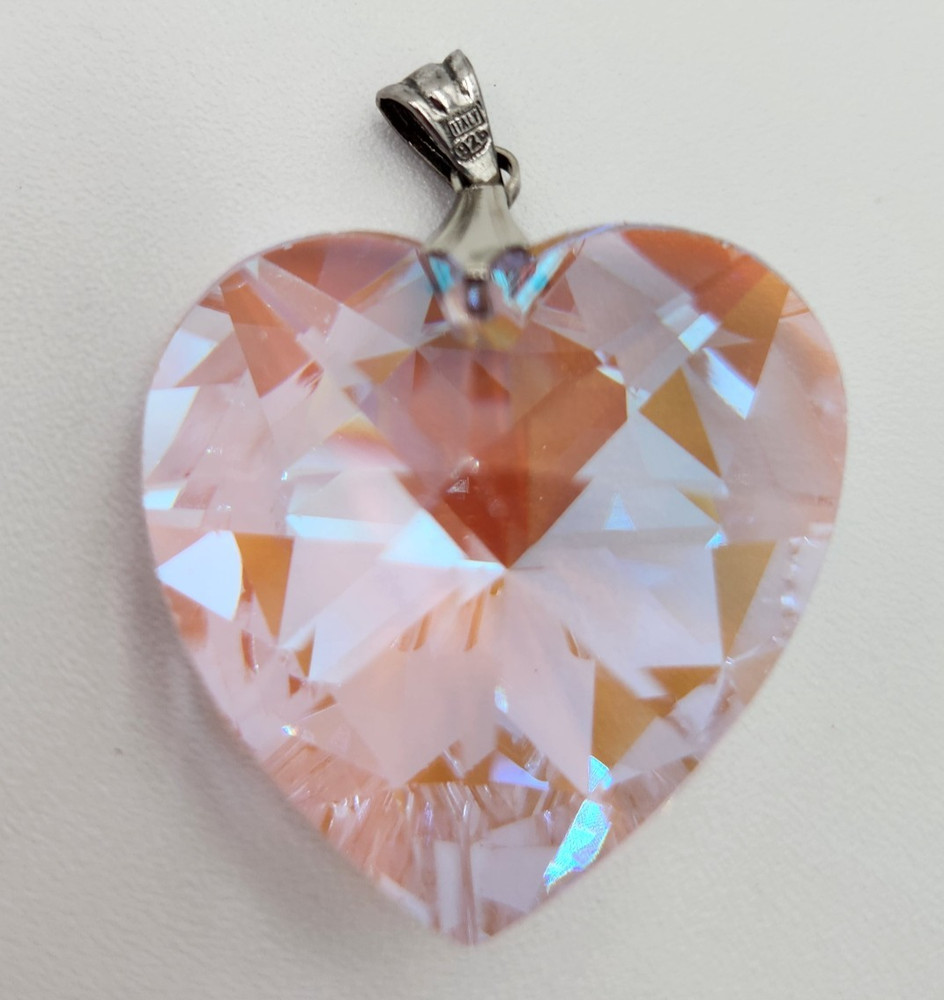 Vintage Italian Pink Crystal Pendant Silver 926