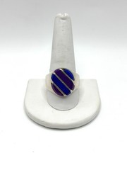 Vtg Heavy Sterling Silver Ring With Blue And Purple Inlay Stripes Size 11.75