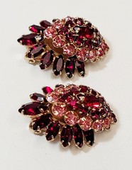 Vintage Pink Red Rhinestone Layered Schreiner Style Earrings