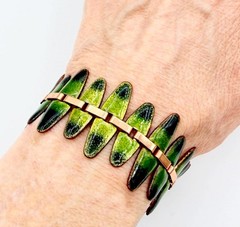 Vintage Signed Matisse Renoir Green and Black Enamel Wide Link Bracelet
