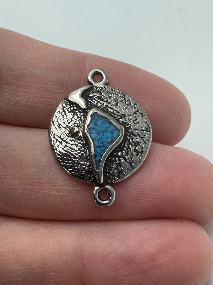 Silver Tone Southwest Style Blue Stone Inlay Connector Charm