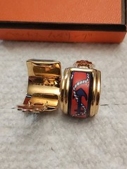 Hermes Nautical Clip On Earrings Gold Plated Cloisonne & Enamel Vintage